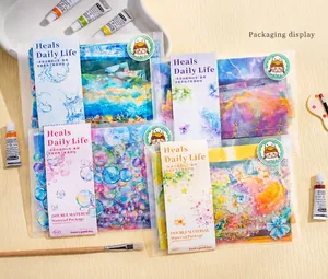 Flat lay of watercolor healing life stickers with 80 pieces in transparent packaging