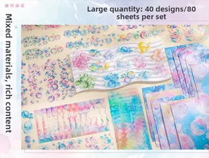 Detail showing 80 sheets of watercolor bubble stickers for DIY scrapbooking decoration