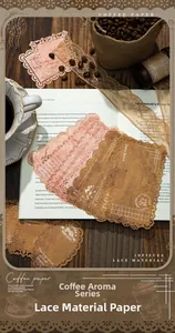 Detailed view of coffee-toned vintage lace hollow material paper for DIY scrapbooking