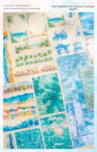 Detail of beach themed stickers featuring palm trees and blue ocean water textures