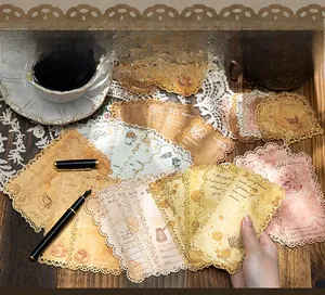 Detail of vintage coffee theme lace paper with intricate cutout patterns for journaling