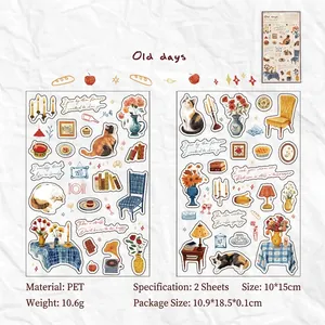 Autocollants PET vintage avec motifs chats et meubles pour décoration de scrapbooking