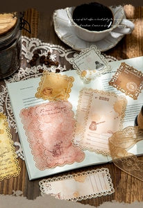 Detailed view of vintage coffee-themed lace cutout paper for scrapbooking and DIY crafts