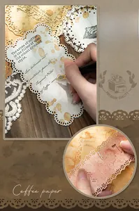Close-up of vintage coffee-stained lace hollowed paper for DIY scrapbook collage