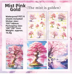 Detailed specs of waterproof PET cherry blossom stickers with 105x148mm dimensions