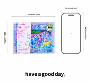 Watercolor journal material pack size comparison with iPhone 15 showing 158x115mm dimensions