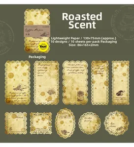 Detailed view of coffee-themed vintage lace material papers for DIY junk journaling scrapbooks