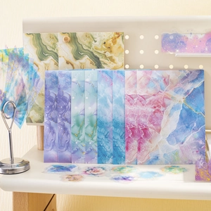Watercolor Aesthetic Scrapbooking Sticker Set PET Washi Paper For Journal DIY Decoration Floral Butterfly Marble Patterns