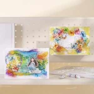 Watercolor scrapbooking cards featuring dreamy girl and floral designs for DIY journals