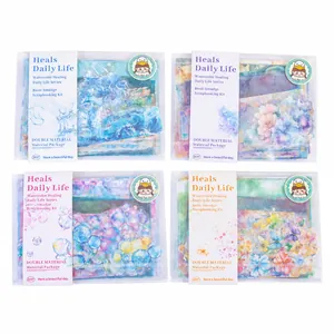 80pcs watercolor aesthetic stationery stickers set in four healing pastel color themes