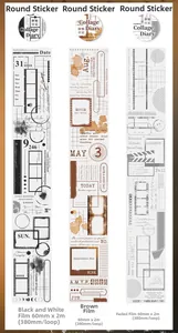 Detail of vintage film border PET tape with retro calendar and ticket patterns