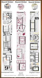 Macro detail of retro collage tape with film frames and floral patterns, 60mm x 2m size