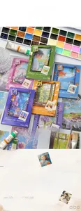 Macro di carta kraft per acquerello vintage con paesaggi artistici e motivi floreali