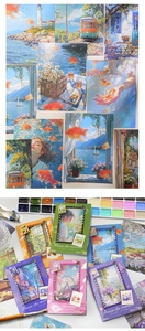Set di carta scrapbooking ad acquerello con paesaggi vintage e illustrazioni naturalistiche