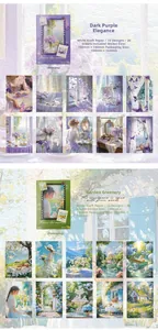 Dettaglio di carta decorativa vintage acquerello con motivi floreali viola e verdi