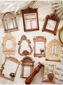 Dettaglio macro di carta per scrapbooking vintage con cornici di finestre barocche