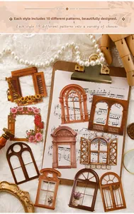Vista dettagliata di adesivi per finestre vintage con decorazioni floreali per scrapbooking