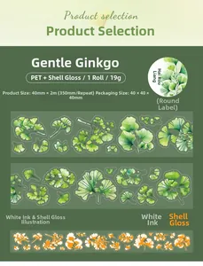 Detail von PET-Deko-Klebeband mit Ginkgoblatt-Design und glänzendem Muschel-Effekt