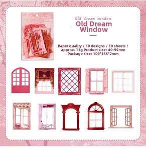 Dettaglio di 10 adesivi a tema finestre vintage per scrapbooking e decorazione diario