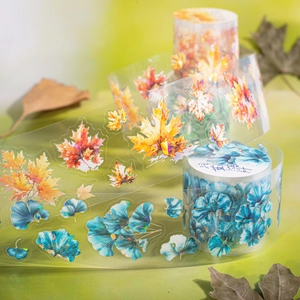 PET Transparentes Dekoratives Klebeband Herbstlaub Ginkgo Ahorn Laser Holografisches Irisierendes Washi Tape Für DIY Journaling