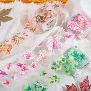 Dekoratives Klebeband mit holografischem Muschellicht und botanischen Blattmotiven