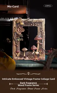 Detail showing 10pcs retro hollow embossed collage cards with forest mushroom motifs