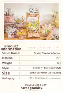 Detailed view of Spring Flower PET stickers displayed on a miniature wooden stand