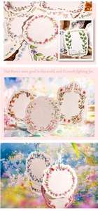 Detail of floral border paper tags with vintage patterns and scalloped edges for scrapbooking
