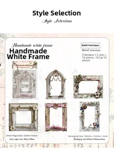 Macro shot of 10-piece vintage embossed white frame stickers for scrapbooking material
