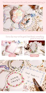 Macro detail of retro floral paper cards with embossed texture and vintage illustrations