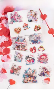 Romantic PET sticker pack with laser-effect hearts and dreamy European architecture designs