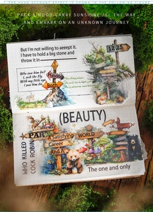 Macro view of forest fairy tale PET stickers featuring hand-drawn animals on journal paper