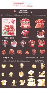 Macro detail of PET heart stickers with pearlescent finish for romantic scrapbooking