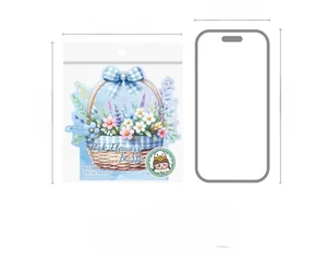 Detail of PET floral sticker with shell light effect and size reference to a phone