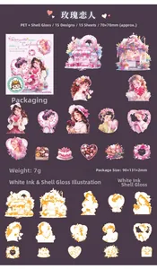 Detailed layers of PET stickers showing shell light effect and white ink craftsmanship