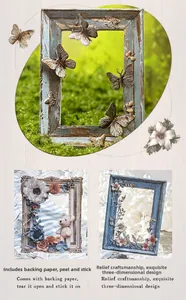 Detail of vintage embossed wood frame collage cards with self-adhesive backing