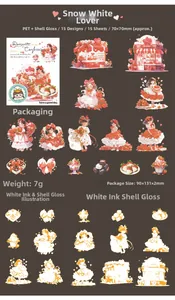 Detailed sheet of PET stickers with strawberry motifs and shimmering shell light finish