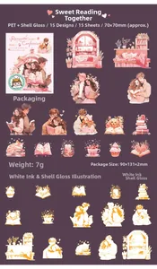 Detail of PET Valentine stickers with shell light and white ink craft for scrapbooking