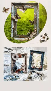 Detailed close-up of vintage frame paper stickers with butterfly and floral patterns