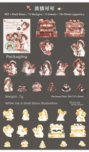 Detailed PET shell light stickers with romantic chocolate theme for DIY scrapbooking