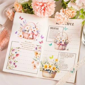 Florales PET-Stickerbuch mit Blumenkorb-Illustrationen für Journaling und DIY-Handwerk