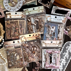 Autocollants de collage cadre en bois vintage pour scrapbooking fleurs et papillons 10pcs