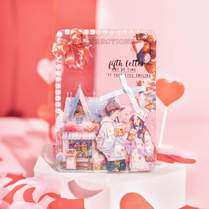 Kawaii acrylic photocard holder with romantic stickers and pearly border decoration