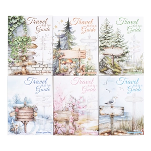Set of 6 Travel Guide PET stickers featuring watercolor nature signs for scrapbooking