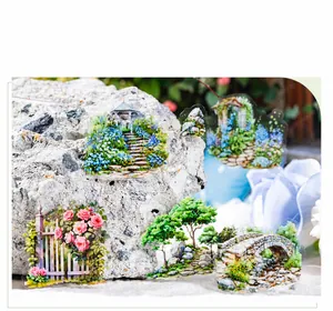 Autocollants PET détaillés avec pont de pierre et pavillon de jardin pour scrapbooking