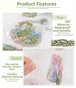 Détails d'autocollants PET de jardin montrant le matériau étanche et les motifs floraux