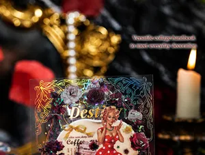 Nahaufnahme von Retro-PET-Aufklebern mit eleganten Frauen und Blumenmotiven für Journale