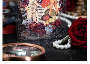 Gros plan sur ruban adhésif PET vintage avec roses et illustration de fille pour scrapbooking