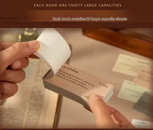 Close-up of vintage pink scrapbook card with wisdom definition and 30 sheets capacity