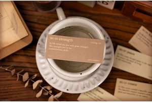 Detail of vintage strength word card on matte paper for journaling scrapbooking decoration